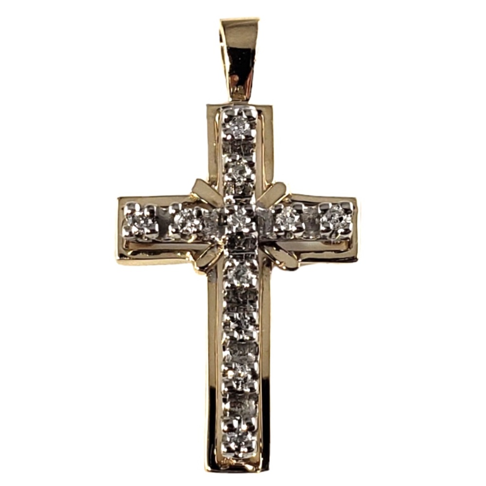 Vintage 14 Karat Yellow Gold Diamond Cross Pendant #13560
